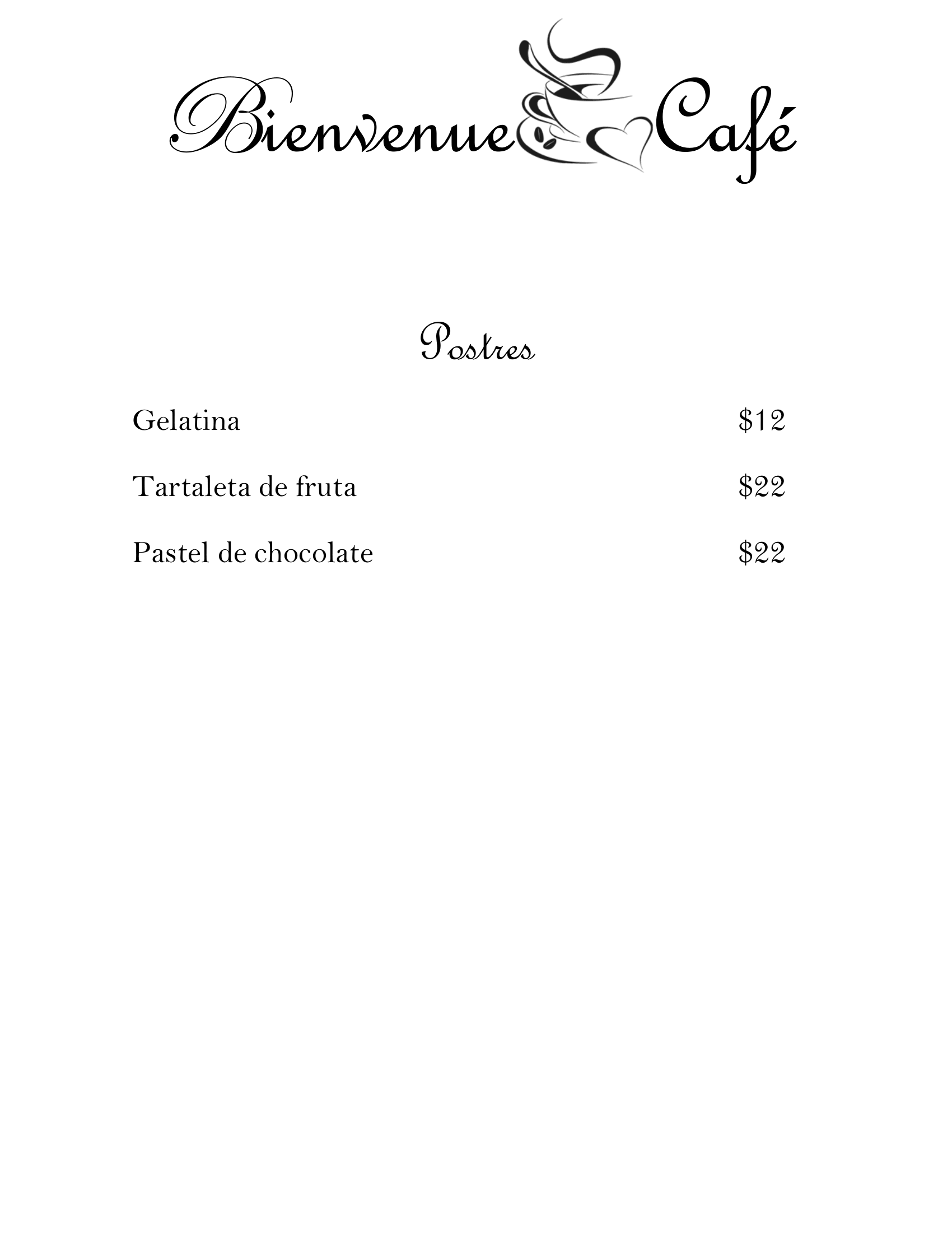 Carta de Bienvenue Café — página 7
